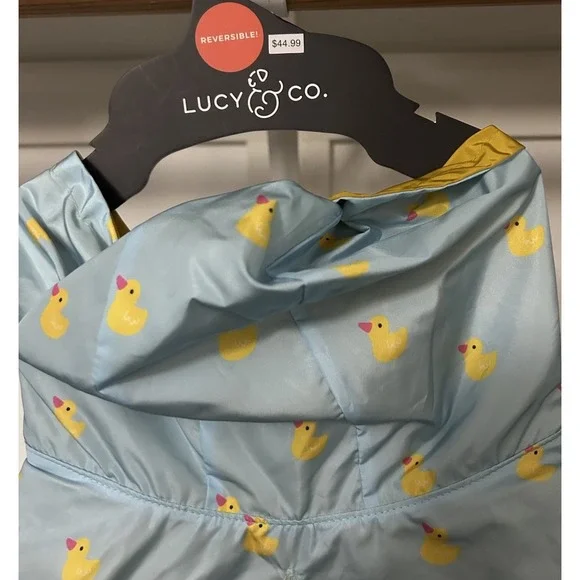 Lucy & Co. Lucky Ducky Reversible Dog Raincoat, Large, Yellow NEW - Picture 3 of 9